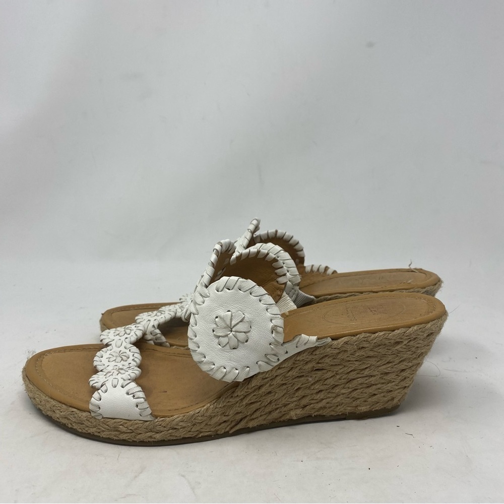 Jack Rogers Women’s White Leather Shelby Espadrille Wedge Sandal Size 10 - Picture 2 of 7